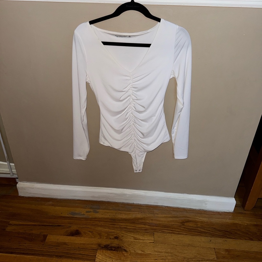 Abercrombie & Fitch White Ruched Bodysuit